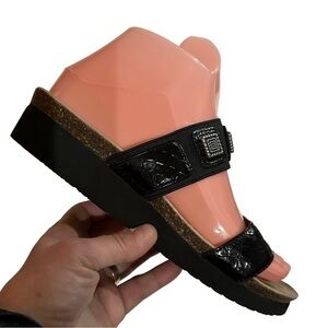 Abeo Black Slip-on Sandal Stretch Straps Embellished